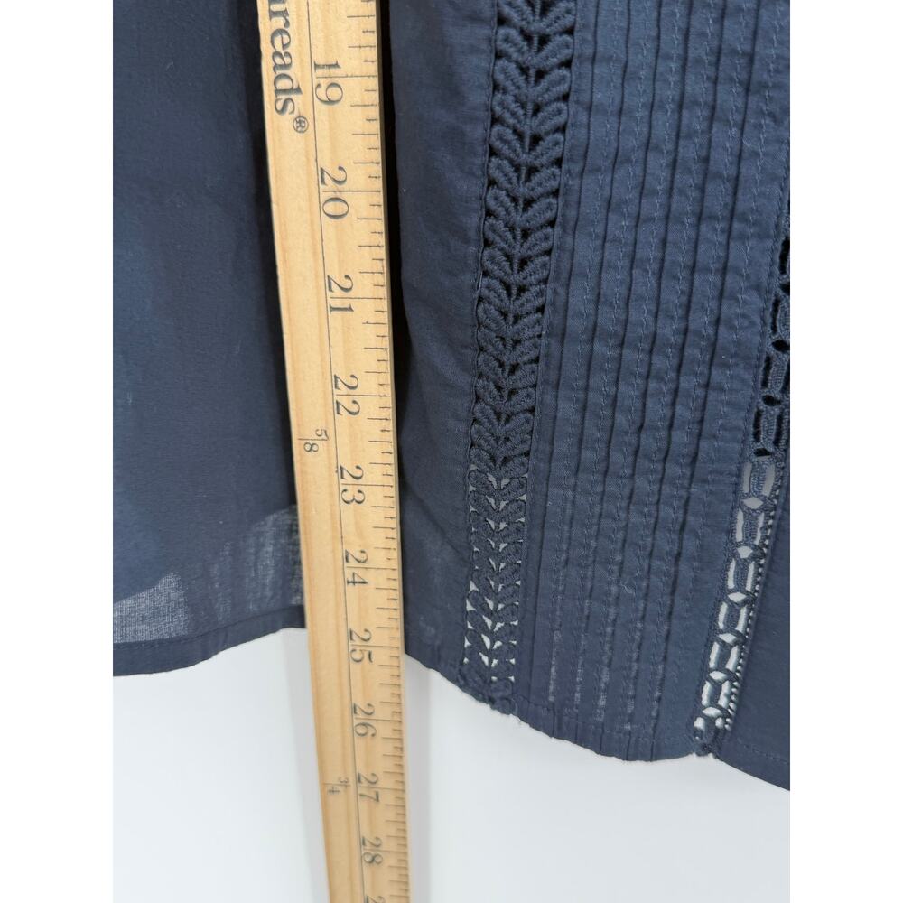 Madewell Navy Pintuck Lace Insert Blouse Ruffle Neck Boho Cottagecore Top L - Picture 9 of 13